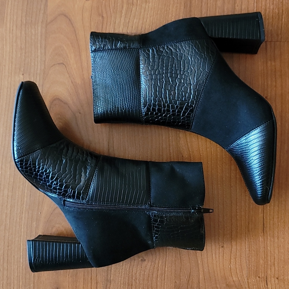 Sugar Element Square Toe Black Patchwork Dress Booties Size 8